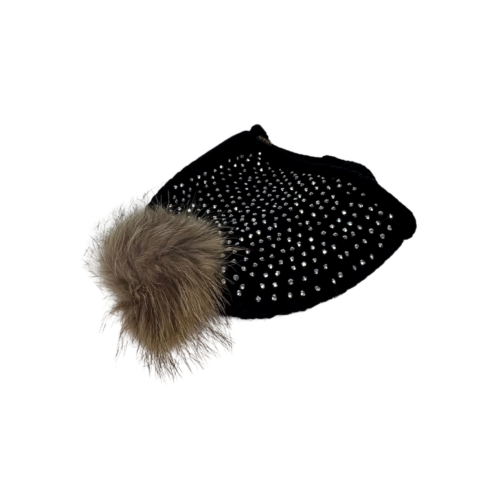 Sort hue med sten og pompom - Image 2