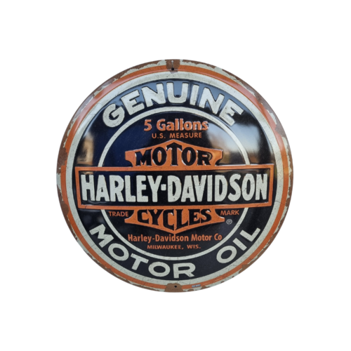 Rundt tin skilt - Harley Davidson Motor oil